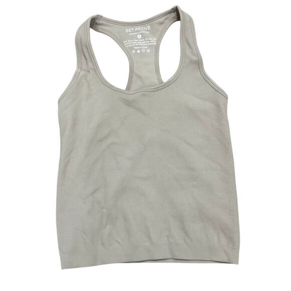 SET Active Gray Ribbed Seamless Sport Tank & Bra Matching Set Small Athleisure - Picture 2 of 7